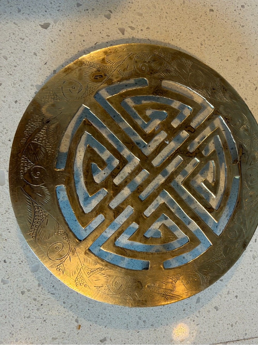 Brass Decorative Wall Plaque with Geometric Cutout - Gold